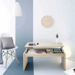 LÚZETE - TABLE BASSE RELEVABLE EN CHÊNE CANADIEN 102 CM SYLVIE -VIDAXL || Songmics Soldes 96275615 3