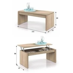 LÚZETE - TABLE BASSE RELEVABLE EN CHÊNE CANADIEN 102 CM SYLVIE -VIDAXL || Songmics Soldes 96275615 5