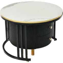 Tables Basses Gigognes Rondes Lot De 2 - Avec 2 Tiroirs, Motif Marbre, Plateau En Verre Trempé, Structure En Métal - Noir + Blanc 11 Tables Basses Gigognes Rondes Lot De 2 - Avec 2 Tiroirs, Motif Marbre, Plateau En Verre Trempé, Structure En Métal - Noir + Blanc -VIDAXL || Songmics Soldes 96514541 5