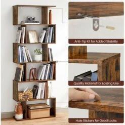 VASAGLE Bibliothèque Contemporain, Étagère à 6niveaux, Meuble De Rangement, Cloison Séparateur, Pour Salon, Chambre, Bureau,Brun Rustique Par SONGMICS LBC61BX -VIDAXL || Songmics Soldes 96680963 4