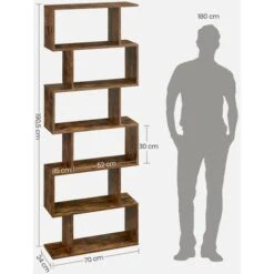 VASAGLE Bibliothèque Contemporain, Étagère à 6niveaux, Meuble De Rangement, Cloison Séparateur, Pour Salon, Chambre, Bureau,Brun Rustique Par SONGMICS LBC61BX -VIDAXL || Songmics Soldes 96680963 5