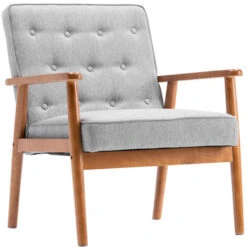 Siège Unique Type A Dossier Point De Traction Accoudoir En Bois Massif Tissu Gris Chaise De Loisirs D'intérieur Style Rétro N103 -VIDAXL || Songmics Soldes 96776214 2