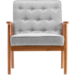 Siège Unique Type A Dossier Point De Traction Accoudoir En Bois Massif Tissu Gris Chaise De Loisirs D'intérieur Style Rétro N103 -VIDAXL || Songmics Soldes 96776214 3