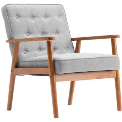 Siège Unique Type A Dossier Point De Traction Accoudoir En Bois Massif Tissu Gris Chaise De Loisirs D'intérieur Style Rétro N103 -VIDAXL || Songmics Soldes 96776214 4