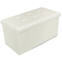 Repose-pieds En Cuir PU Avec Boucle En Cuir Blanc 763838cm