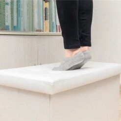 Repose-pieds En Cuir PU Avec Boucle En Cuir Blanc 763838cm -VIDAXL || Songmics Soldes 96776221 3