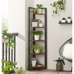 Étagère D'angle à 5 Niveaux, Bibliothèque Du Coin, Meuble De Rangement Polyvalent, Porte-Plantes, Pour Salon, Chambre, Bureau, Style Industriel, Marron Rustique Et Noir Par SONGMICS LLS803B01 -VIDAXL || Songmics Soldes 97009426 3