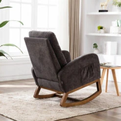 Fauteuil à Bascule Confort - Dossier Haut, Accoudoirs Rembourrés, Mousse Haute Densité, Pieds En Hévéa Massif, Lin Rocking Chair - Gris -VIDAXL || Songmics Soldes 97481876 3