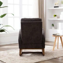 Fauteuil à Bascule Confort - Dossier Haut, Accoudoirs Rembourrés, Mousse Haute Densité, Pieds En Hévéa Massif, Lin Rocking Chair - Gris -VIDAXL || Songmics Soldes 97481876 4