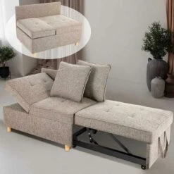 SEJOV Canapé Convertible 4-en-1, 2-3 Places, Chaise Longue/Pouf/Lit Pour Petit Espace - 1m/1.8m - 2 Oreillers - Dossier Réglable à 5 Niveaux - Gris