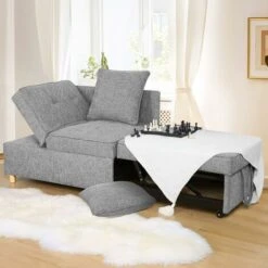 SEJOV Canapé Convertible 4-en-1, 2-3 Places, Chaise Longue/Pouf/Lit Pour Petit Espace - 1m/1.8m - 2 Oreillers - Dossier Réglable à 5 Niveaux - Gris -VIDAXL || Songmics Soldes 97815822 4