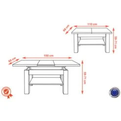 TABLE BASSE ACTORIA NOIR BOIS RELEVABLE ET EXTENSIBLE JUSQU' 150 CM 9 TABLE BASSE ACTORIA NOIR BOIS RELEVABLE ET EXTENSIBLE JUSQU' 150 CM -VIDAXL || Songmics Soldes 97820254 4