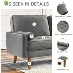 Canapé à 3 Places Moderne, Canapé à Bras Roulés En Velours Loveseat, Fauteuil Salon Avec Accoudoirs Pr Chambre Bureau, Gris, 148 Cm -VIDAXL || Songmics Soldes 98025849 3