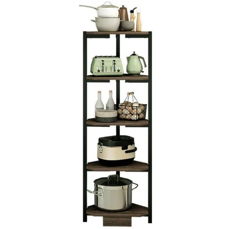 Étagère D'angle 5 étagères Métal Bois Bibliothèque D'angle Polyvalente 40x120 Noir 5 Étagère D'angle 5 étagères Métal Bois Bibliothèque D'angle Polyvalente 40x120 Noir – Image 3