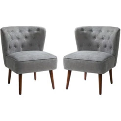 Fauteuil Crapaud, Chaise De Salon Rembourrée, Lot De 2, Gris