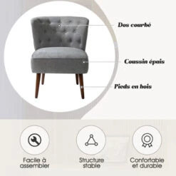 Fauteuil Crapaud, Chaise De Salon Rembourrée, Lot De 2, Gris -VIDAXL || Songmics Soldes 98815117 3