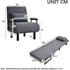 (Changement De Taille) Canapé-lit Convertible, Dossier Inclinable à 6 Positions, Fauteuil Pliant Avec Coussin, Siège Rembourré, Canapé De Loisirs Pour La Maison, Le Bureau，noir -VIDAXL || Songmics Soldes 99719857 5